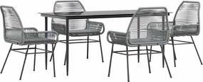 vidaXL 5 részes szürke polyrattan üveg kerti étkezőgarnitúra párnával