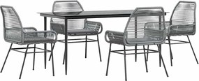 vidaXL 5 részes szürke polyrattan üveg kerti étkezőgarnitúra párnával