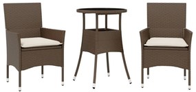 3 részes barna polyrattan/üveg kerti étkezőgarnitúra párnával