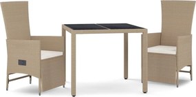 vidaXL 3 részes bézs polyrattan kerti étkezőgarnitúra párnákkal