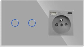 Dupla Érintőkapcsoló 2 Usb-c Aljzattal Qc 20W Üveg Kapcsoló