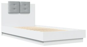 fehér ágykeret fejtámlával és LED-világítással 75 x 190 cm