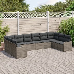 10 darabos kert kanapészett párnákkal Szürke Poli Rattan, 2-személyes kert kanapé párnákkal Szürke Poli Rattan