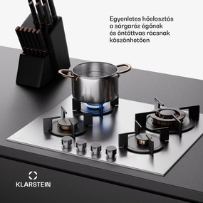 Klarstein Goldflame 4, gáz főzőlap, 4 égő, önálló, földgáz/propán, rozsdamentes acél