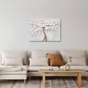 Kép - Egy fehér fa képe virágokkal, rózsaarany (üvegen) (70x50 cm)