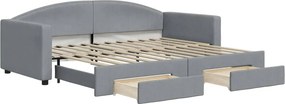 vidaXL világosszürke kihúzható szövet heverő fiókokkal 90 x 200 cm