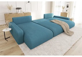 Türkiz kordbársony kinyitható tárolóhelyes sarokkanapé Sara – Ropez