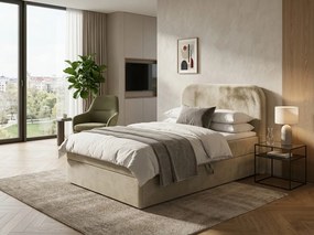 Kárpitozott boxspring ágy FORENA 90x200 cm krém színű Matrac: Bonell rugós matrac