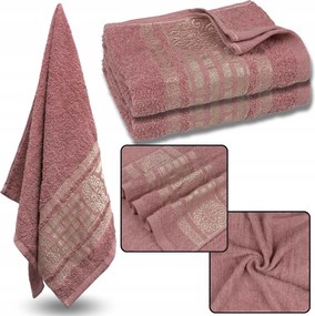 Rózsaszín pamut törölköző arany hímzéssel, fürdőlepedő 70x135 cm x2