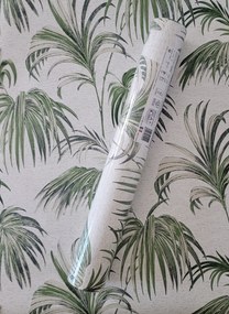Zöld pálmalevelek tapéta krémfehér alapon L82504