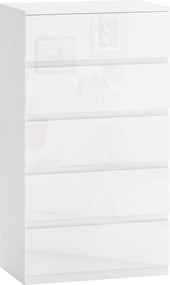 HOMCOM 5-Fiókos Szekrény Modern Hálószoba Fiókos Szekrény Antitip Designnal Nappaliba, Előszobába 55x33x100 cm Fényes Fehér | Aosom