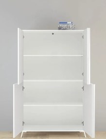 CITY négyajtós komód fehér, magasfényű lakkozott vázzal és előlapokkal