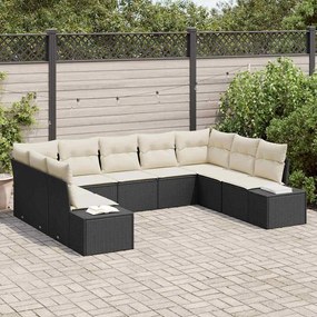 vidaXL Kerti Kanapé Szett párnával 9 pcs Fekete és Krém Polyrattan