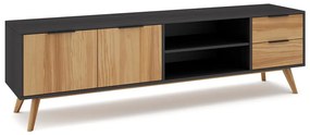 Fekete-natúr színű borovi fenyő TV-állvány 180x53 cm Lavis – Marckeric
