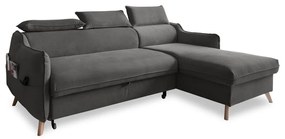 Sötétszürke bársony kinyitható sarokkanapé (jobb oldali) Sweet Harmony – Miuform