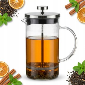 Dugattyús Kancsó 800 ML Ezüst Üveg Kávé És Teafőző Ø9 CM