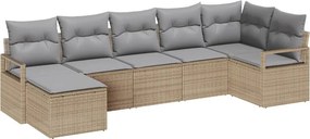 vidaXL Kanapé Szett párnával 7 pcs Bézs polirattan