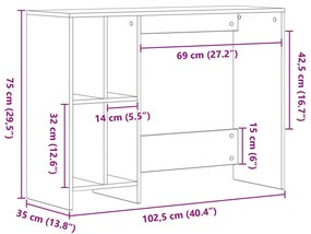 vidaXL Íróasztal Fekete Tölgy 102,5x35x75 cm Műszaki Fa