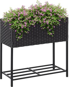Outsunny Emelt Virágláda, Wicker Hatású Cserepes Virágágyás Polccal, Emelt Virágágy Beltéri és Kültéri Használatra, Szürke (70cm x 30cm x 72cm) | Aoso