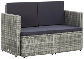 Szürke kétszemélyes polyrattan kerti kanapé párnákkal