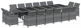 17 részes szürke polyrattan kerti étkezőgarnitúra párnákkal