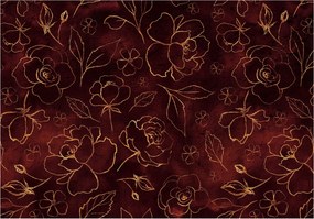 Fotótapéta Arany rózsák bordó kontúr virágok a falra 520x318 szár +ragasztó