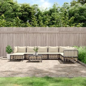 9 részes antracitszürke polyrattan kerti ülőgarnitúra párnákkal