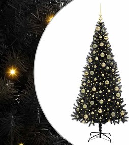 vidaXL Karácsonyfa 300 LED-del állvánnyal Fekete 210 cm PVC