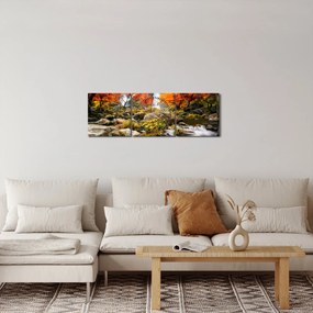 Kép - Vízesések őszi tájban, narancssárga (órával) (90x30 cm)