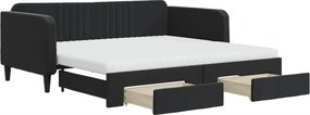 vidaXL fekete kihúzható bársony heverő fiókkal 90 x 190 cm