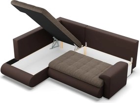 Tokio sarokkanapé, L alakú háttámlával, 2 ágyneműtartóval, fonott + műbőr, baloldali, barna