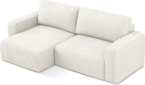 Krémszínű kordbársony kinyitható-tárolóhelyes sarokkanapé (bal oldali-heverő résszel) Kona – Makamii