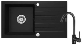Deante ZQZVN113 - ZORBA konyhai mosogató 76x44 cm + gránit csaptelep, fekete