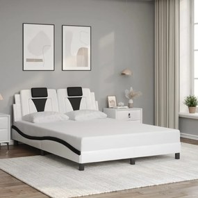 fehér és fekete műbőr ágykeret fejtámlával 140 x 200 cm