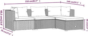 4 részes fekete polyrattan kerti ülőgarnitúra párnákkal
