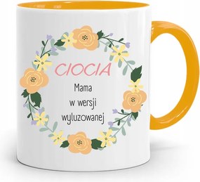 Sárga Bögre Ajándék Nagynéninek Laza Változatban, fényképes nyomattal