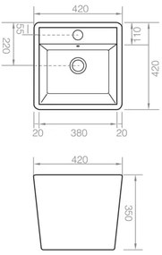 Bathco 4059 - GENOVA ráépíthető mosdó 42x42 cm porcelán/fehér