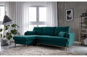 Türkiz kinyitható-tárolóhelyes sarokkanapé (bal oldali-heverő résszel) Scandic Lagom – Miuform