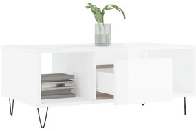 Magasfényű fehér szerelt fa dohányzóasztal 90 x 50 x 36,5 cm