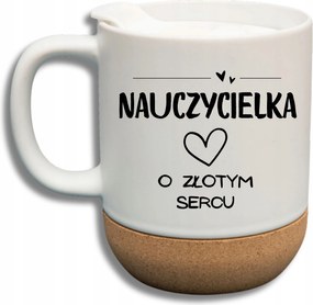 Fehér Bögre Fedéllel És Parafa Aljjal Ajándék Tanárnő