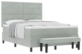 Boxspringágy matraccal és paddal Világosszürke 140x190 cm Bársony