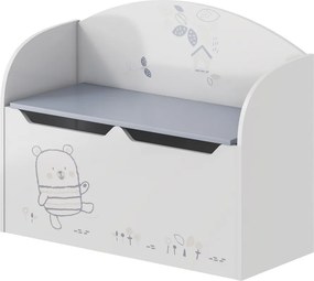 Játéktároló láda tárhellyel, fehér, BEAR