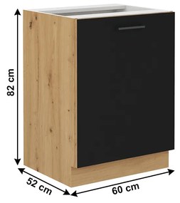 Alsó konyhaszekrény Meriel 60 D 1F BB (fekete + artisan tölgy). 1033975
