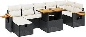 vidaXL 8 részes fekete polyrattan kerti ülőgarnitúra párnákkal