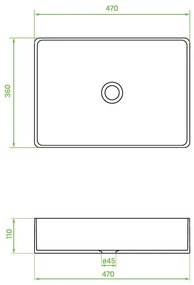 Laveo Kvadrato, kerámia munkalap mosogató 470x360x110mm, fekete matt, LAV-VUK_B247