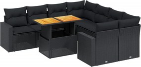 vidaXL 9 részes fekete polyrattan kerti ülőgarnitúra párnákkal