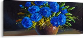 Kék virágok képe egy vázában (120x50 cm)