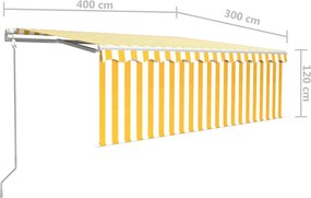 Sárga-fehér redőnyös, LED-es, szélérzékelős napellenző 4x3 m
