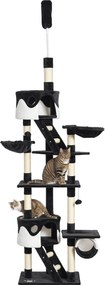 PawHut Mennyezeti Macska Kaparóoszlop Állítható Magassággal 240-260 cm, Többszintes Macska Kaparófa Menedékekkel, Függőágyakkal, Lépcsőkkel, Sziszál K