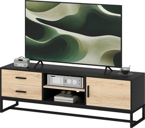HOMCOM TV Szekrény, TV Állvány Cabinets, Fiókok, 2 Nyitott Rekesz, 140 cm Hosszú TV Állvány Kábeltartóval 60 Inch-ig a Nappalihoz Fekete 140x35x45cm |
